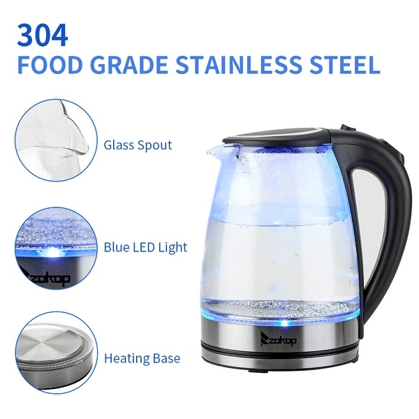 1500W 1.8L Electric Glass Tea Kettle Hot Water Kettle with Auto