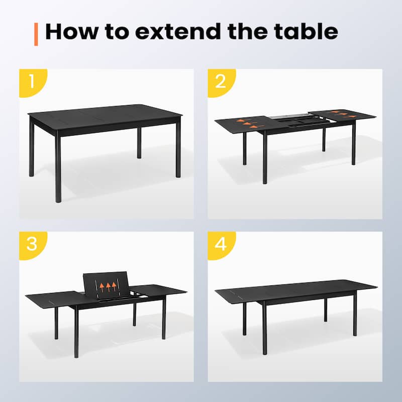 7/9PC Outdoor Aluminum Expandable Patio Dining Sets Extension Table with Rattan Chair