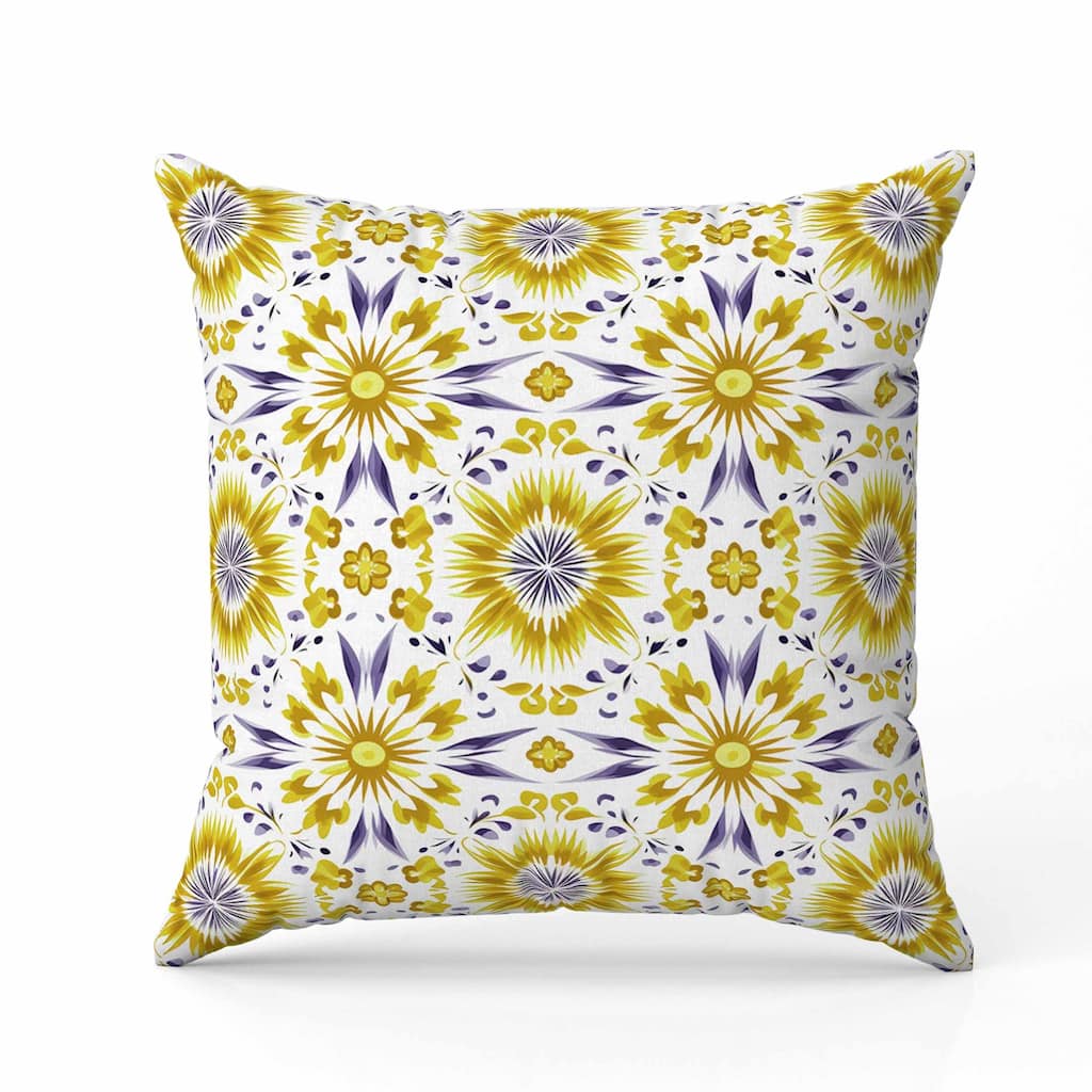 Batik Bliss Indoor/Outdoor Reversible Throw Pillow Yellow and Blue