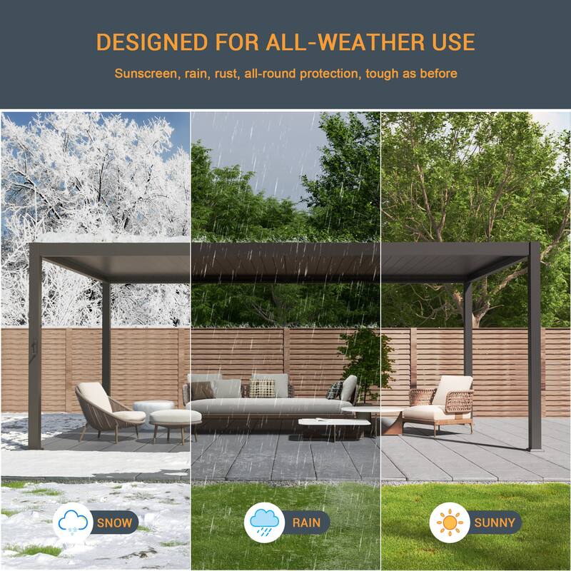 LIVOOSUN Outdoor Detachable Control Panel LED Equipped Pergola, Solar and USB Charging Options, Brown