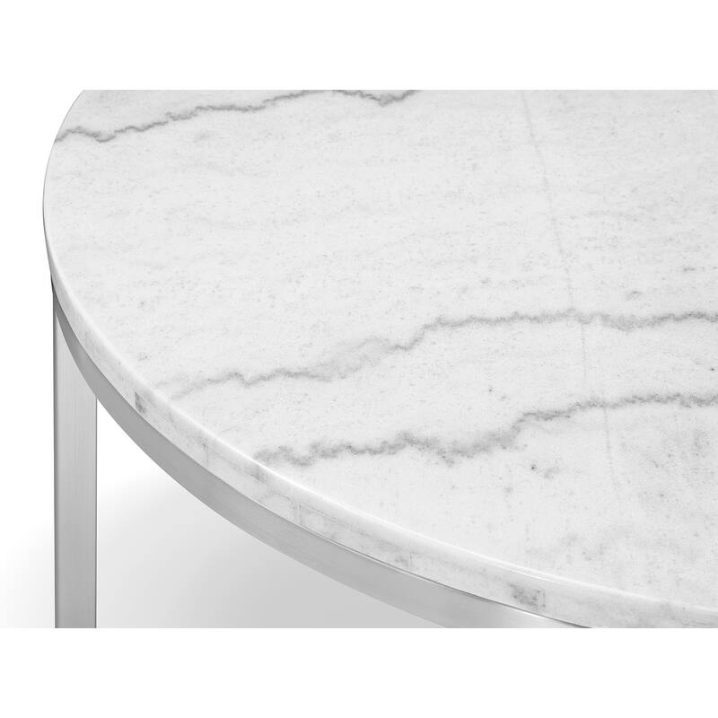 Magnussen Home Esme White Marble and Brushed Nickel Round Cocktail Table - 34''W x 34''D x 18''H