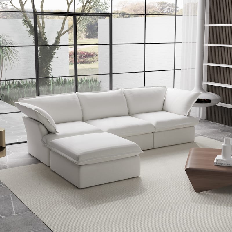 L Shaped Modern Comfy Cloud Sofa Couch, Minimalist Down-Filled Sectional Sofas Couches With Ottoman