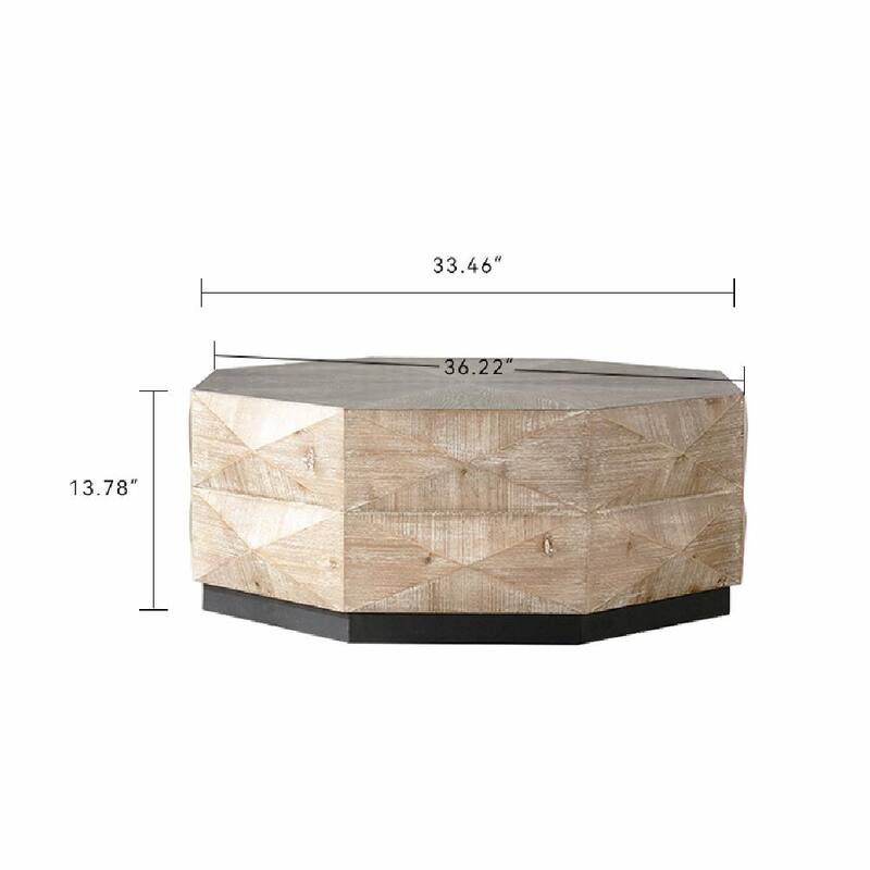 Hexagon Coffee Table - Rustic Wood, 3D Pattern, Farmhouse Style