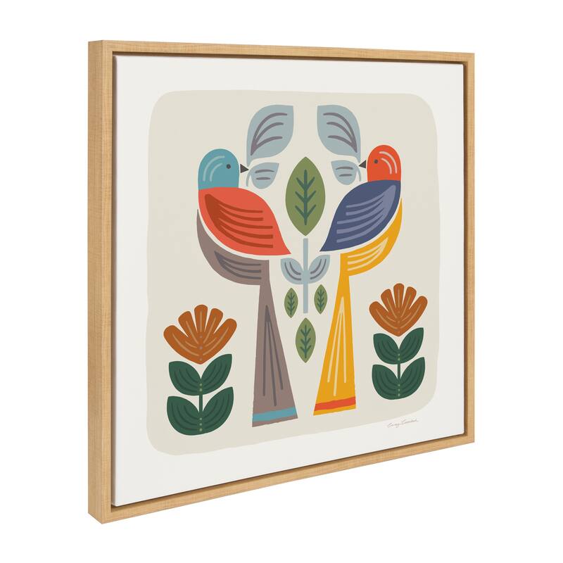 Kate and Laurel Sylvie Folk Birds Harvest Canvas by Carey Copeland - 22x22 - Natural
