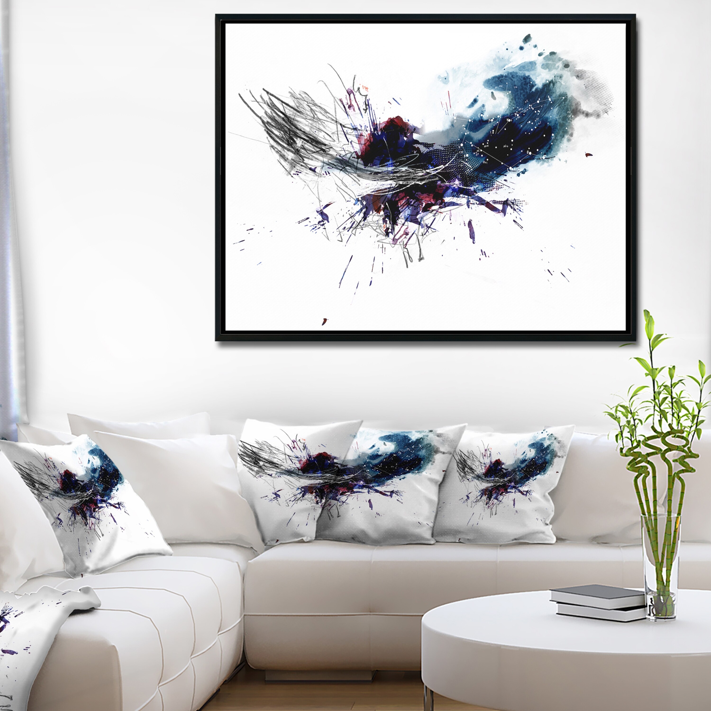 Designart Blue and Purple Paint Stain Abstract Watercolor Canvas Print -  36x28 - 3 Panels - Bed Bath & Beyond - 32978545