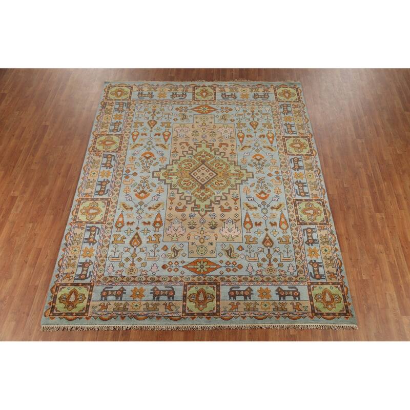 Light Blue Tribal Kazak Oriental Area Rug Handmade Wool Carpet - 8'3"x 9'11"