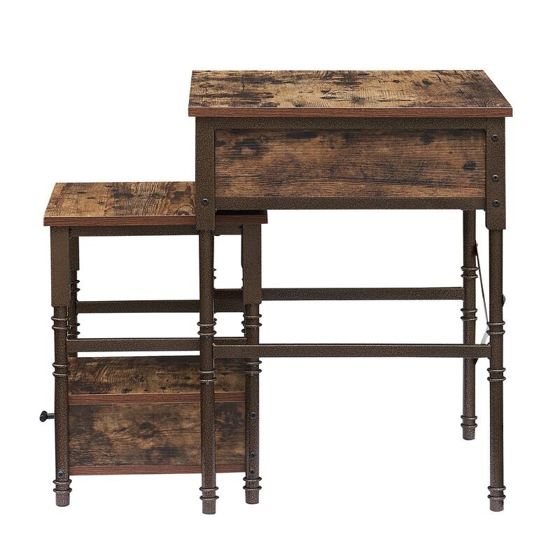 VECELO Small Coffee Table Set of 2, Coffee Table with Steel Frame, Side End Table for Living Room