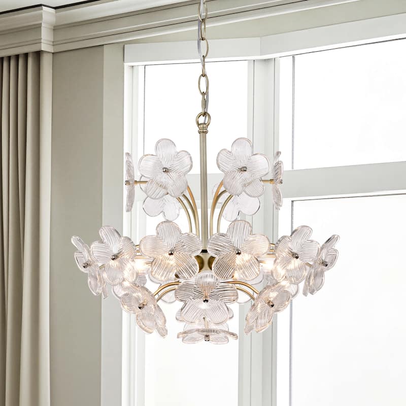 Rosa Modern 6-Light 17.7" Glam Clear Glass Flower Chandelier