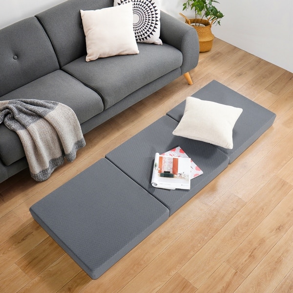 slide 1 of 10, Sleeplanner 4-inch Grey Tri-fold Memory Foam Topper, Single size 4 Inch