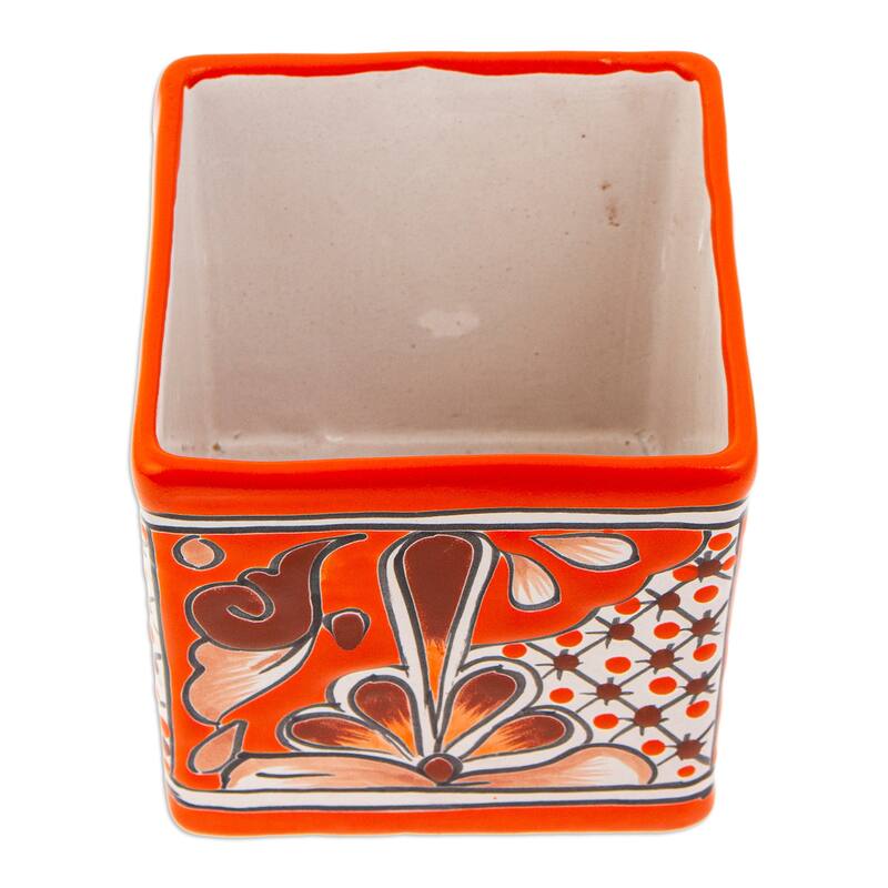 Novica Handmade Hacienda Scenes In Vermilion Ceramic Flower Pot