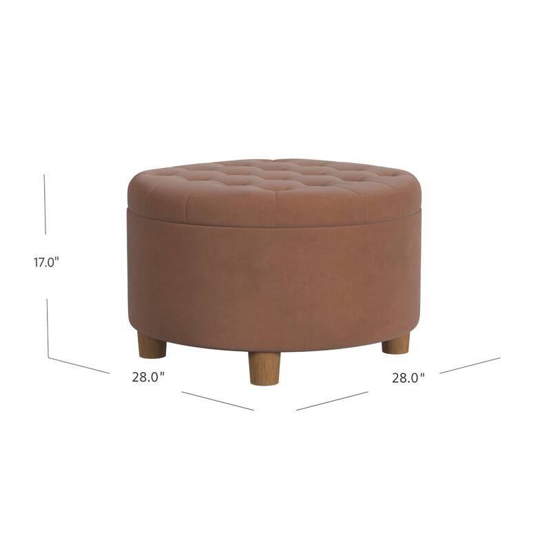 Jo 28 Inch Round Spice Brown Velvet Storage Ottoman with Tufted Lift Top