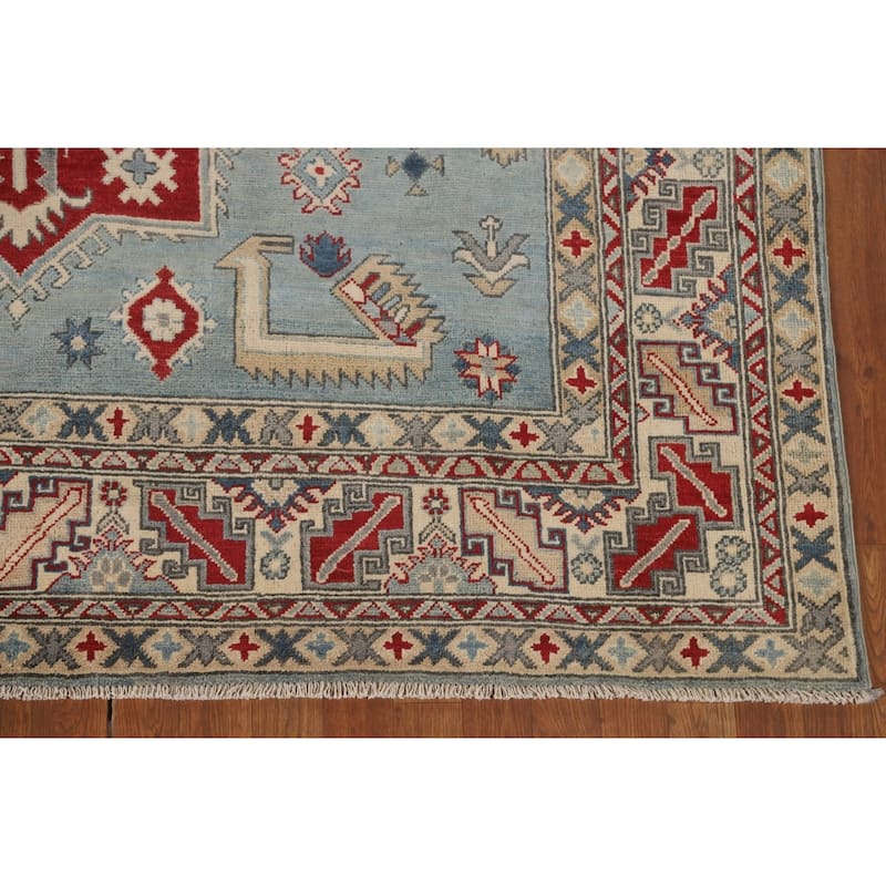 Light Blue Kazak Area Rug Handmade Traditional Wool Carpet - 6'9" x 9'2"