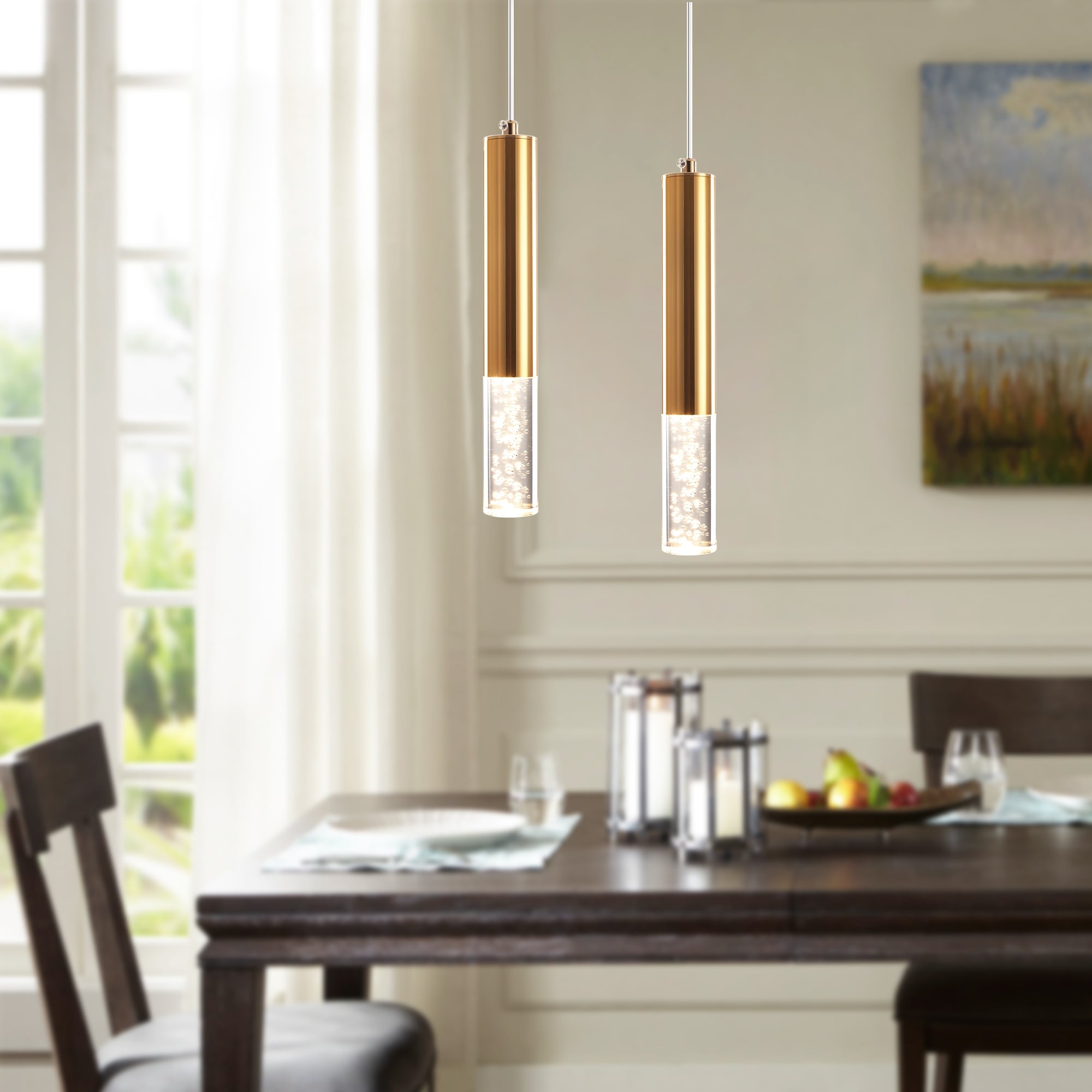 1 Light Single Cylinder LED Pendant Light Classic Semi Flush Mount Chandelier for Kitchen Island Dining Room N A