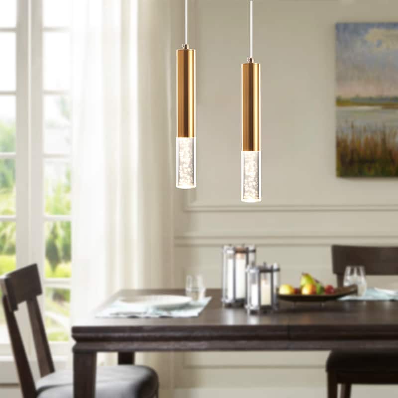1-Light Single Cylinder LED Pendant Light, Classic Semi Flush Mount Chandelier for Kitchen Island Dining Room - N/A - Brushed Gold
