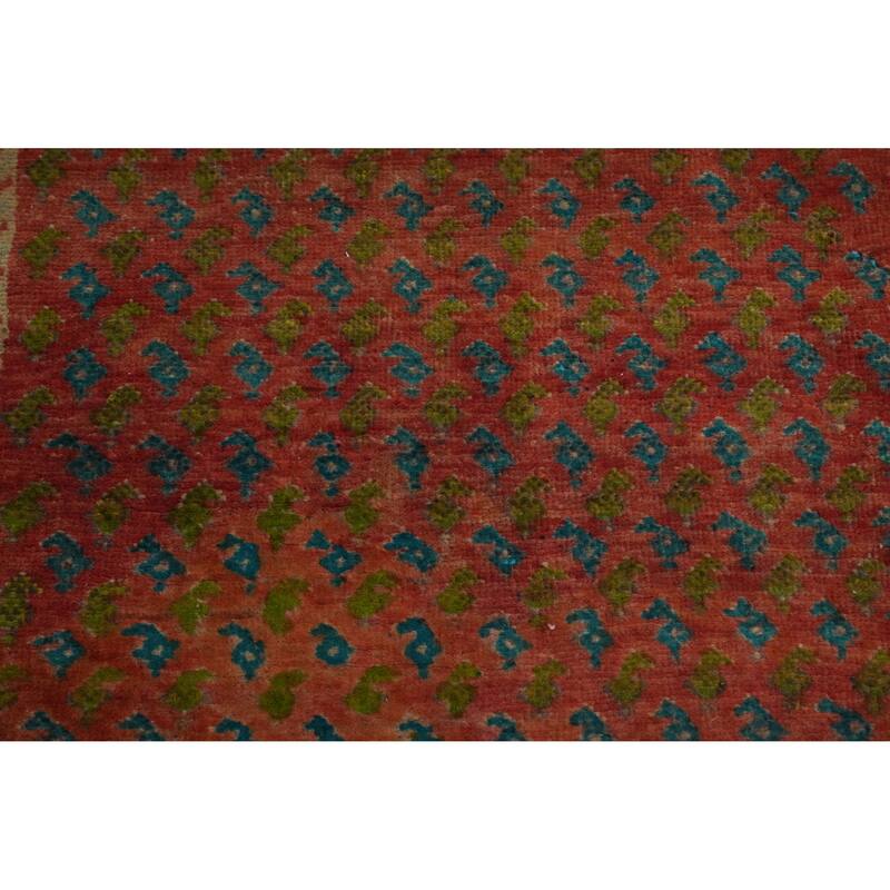 Hand Knotted Oriental 100% Wool Carpet Traditional Geometric Oranges & Rust Botemir Runner Rug - 9' 10'' X 3' 6''