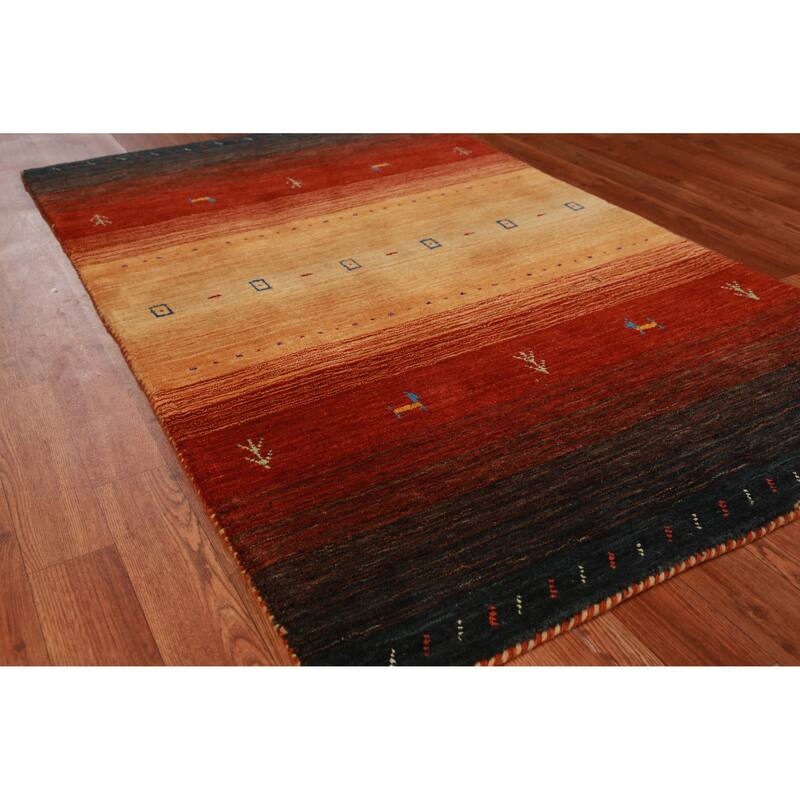 Hand Knotted Oriental 100% Wool Carpet Tribal Animal Pictorial Oranges & Rust Gabbeh Area Rug - 5' 0'' X 3' 0''