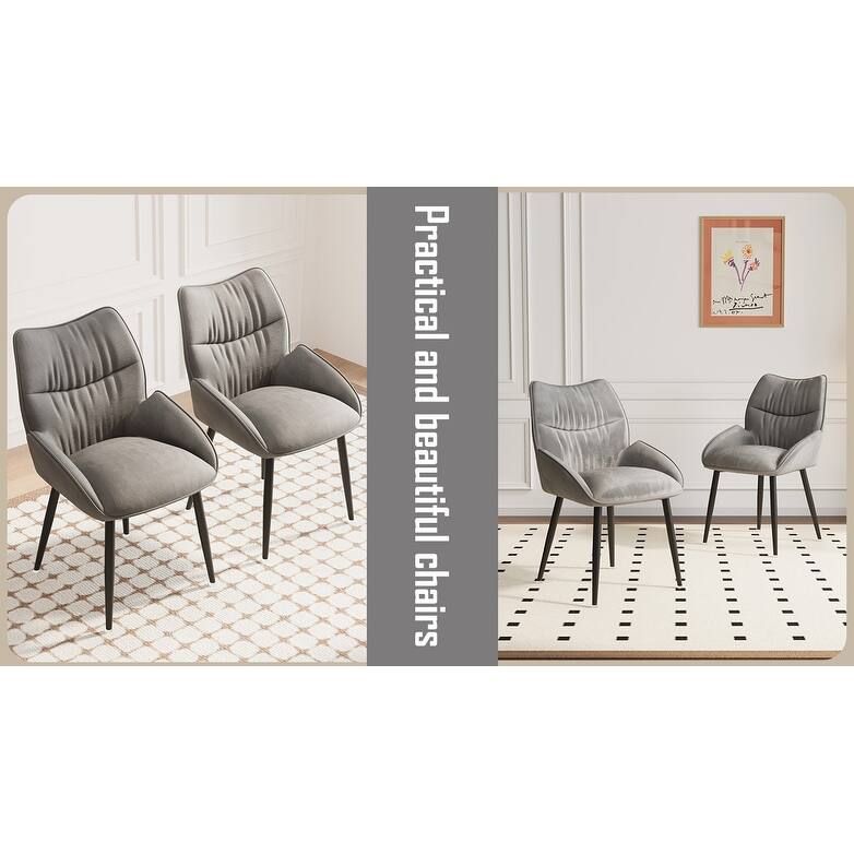 Dining Chairs Set of 2, Velvet Accent Chair Modern Kitchen Arm Chairs Upholstered Chair with Metal Legs for Kitchen