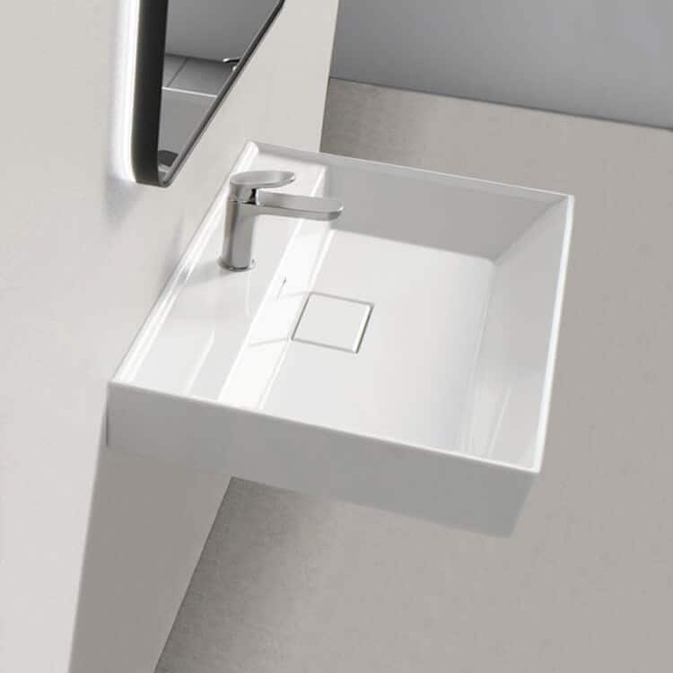 Nameeks Rectangular White Ceramic Wall Mounted or Drop In Sink