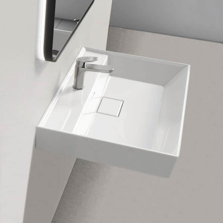 Nameeks Rectangular White Ceramic Wall Mounted or Drop In Sink