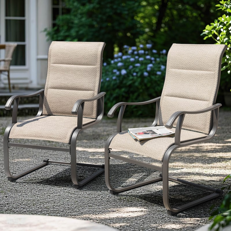Outdoor Patio Dining Chairs, Breathable Textilene, Iron Frame, Beige