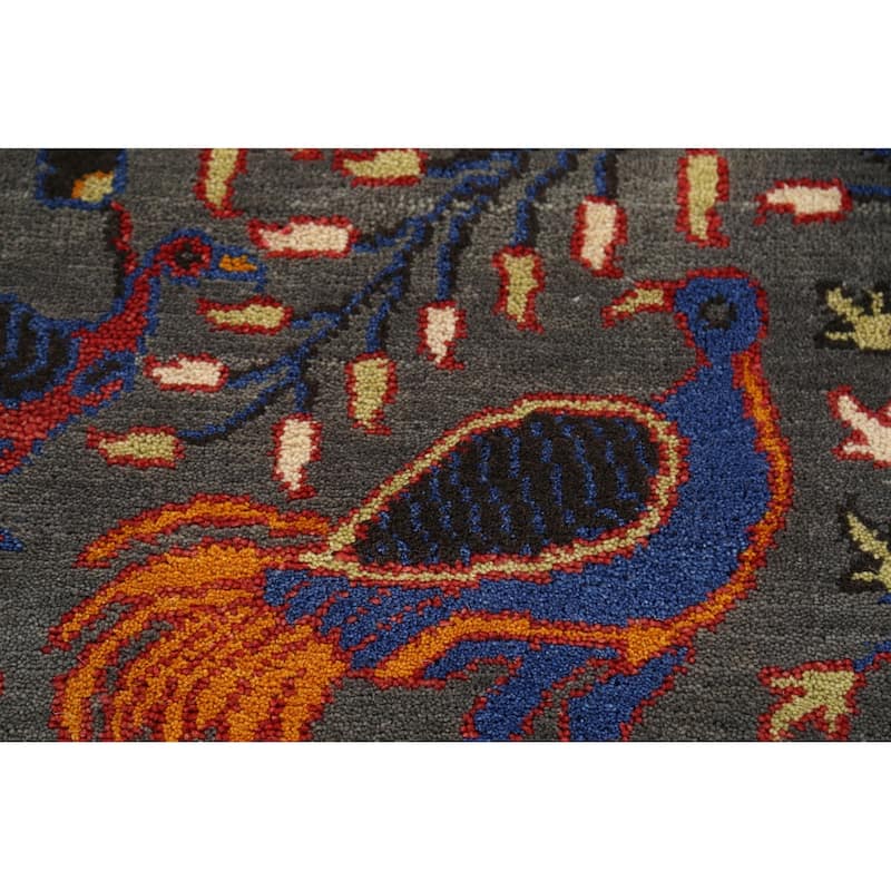 Animals Design Gray Ziegler Indian Accent Rug Hand-Knotted Wool Carpet - 2'11"x 4'11"