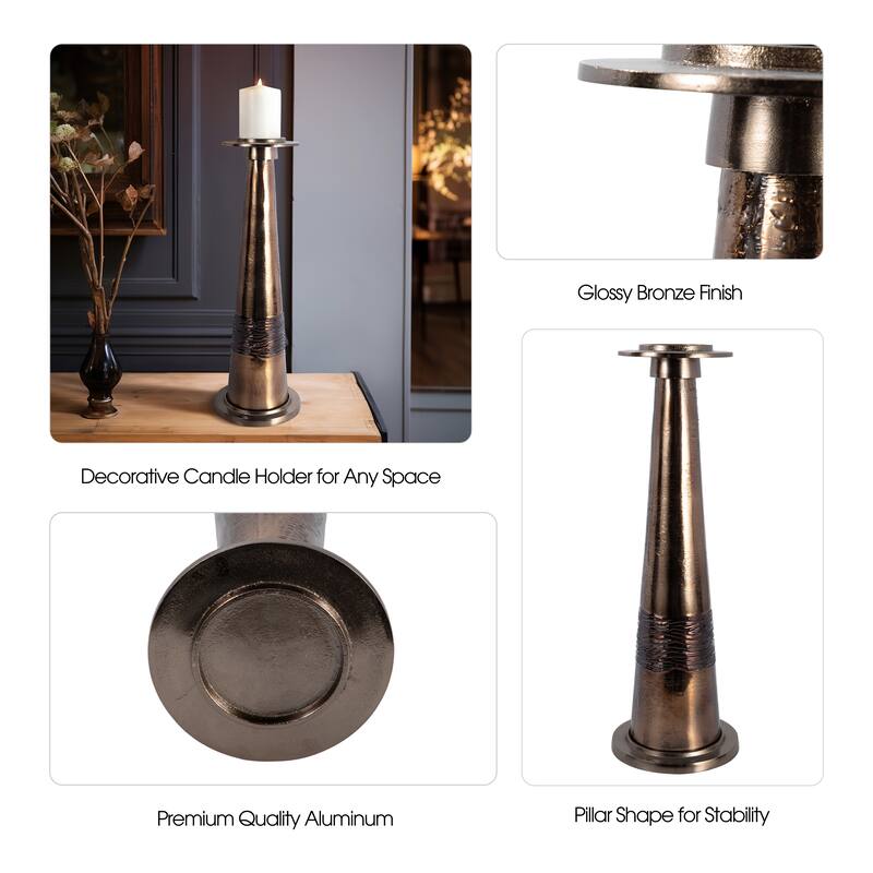 Sagebrook Home Modern Glass Bronze Antique Like Pillar Candle Holder
