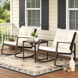 Pheap Outdoor Patio 3-piece Black/Brown Wicker Rocking Bistro Set by Havenside Home