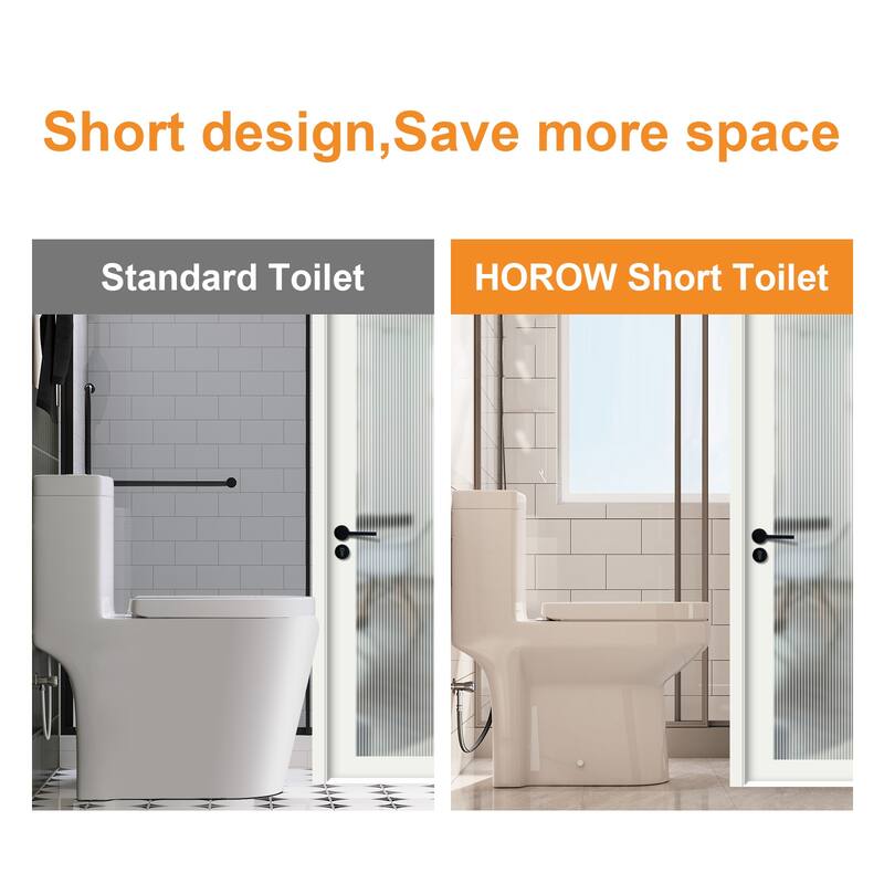 HOROW One Piece White Dual Flush Toilet 0.8/1.28 GPF Seat Included with Brushed Gold Actuator - N/A