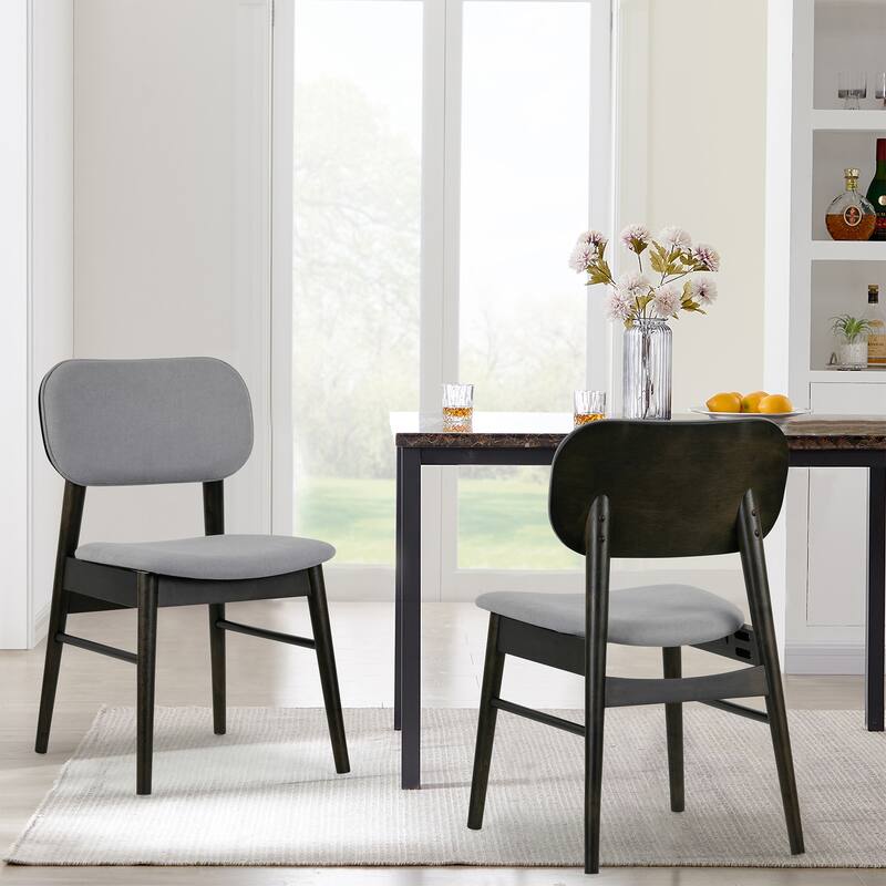 Set of 2 Babette Gray Fabric Dining Chair with Black Wood Legs