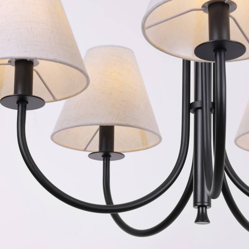Farmhouse Wheel Chandelier Mid-century Pendant Fixture with Fabric Shades for Interior Lighting