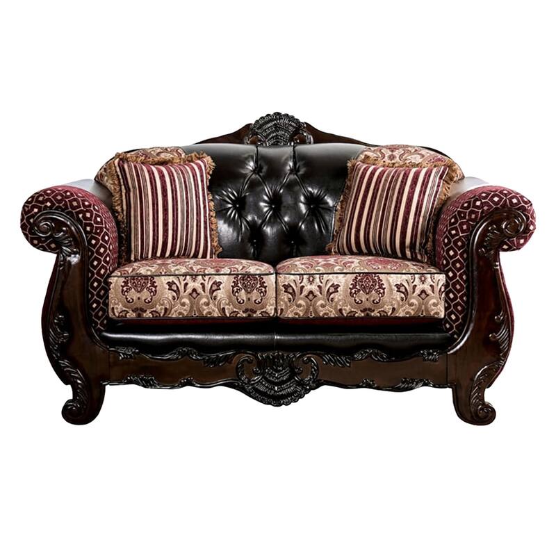 Quo 2pc Sofa Loveseat Set, Burgundy, Dark Brown Chenille, 4 Pillows