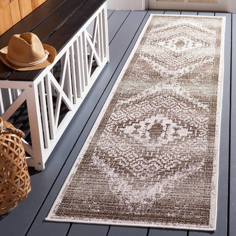SAFAVIEH Havana Miny Indoor/ Outdoor Waterproof Geometric Rug - 2'2" x 9' Runner - Light Brown/Ivory