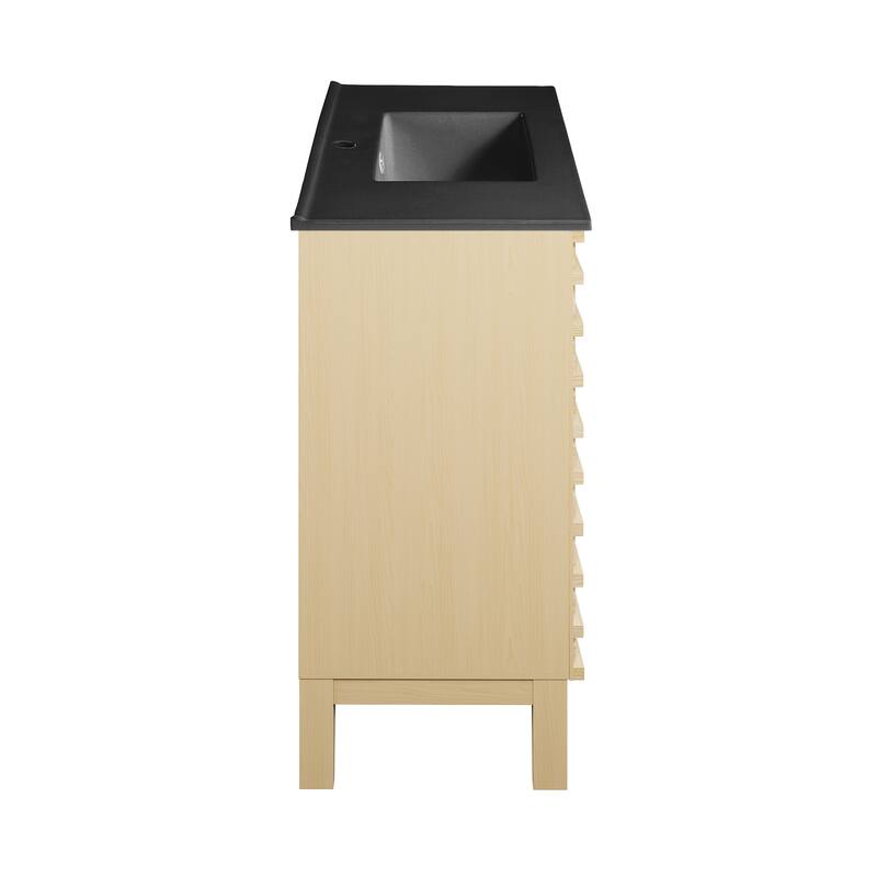 Cascade 48 In. Natural Oak Bathroom Vanity With Black Ceramic Sink Top