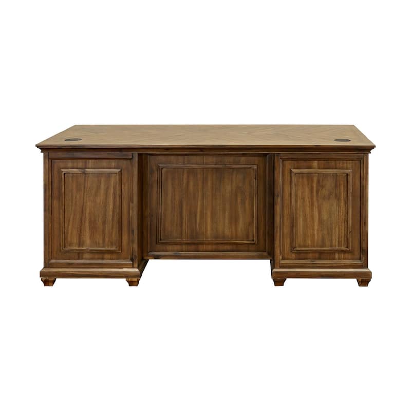 Traditional Wood Double Pedestal Executive Desk, Writing Table, Office Desk, Fully Assembled, Brown