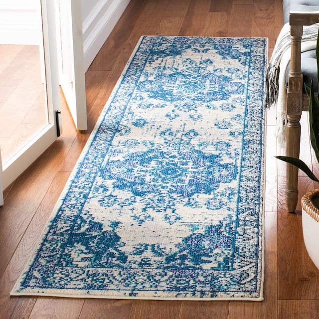 SAFAVIEH Monaco Lillie Boho Medallion Distressed Area Rug - 2'2" x 8' - Ivory/Blue