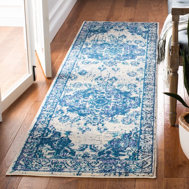 SAFAVIEH Monaco Oceane Boho Medallion Distressed Area Rug - 2'2" x 8' Runner - Ivory/Blue