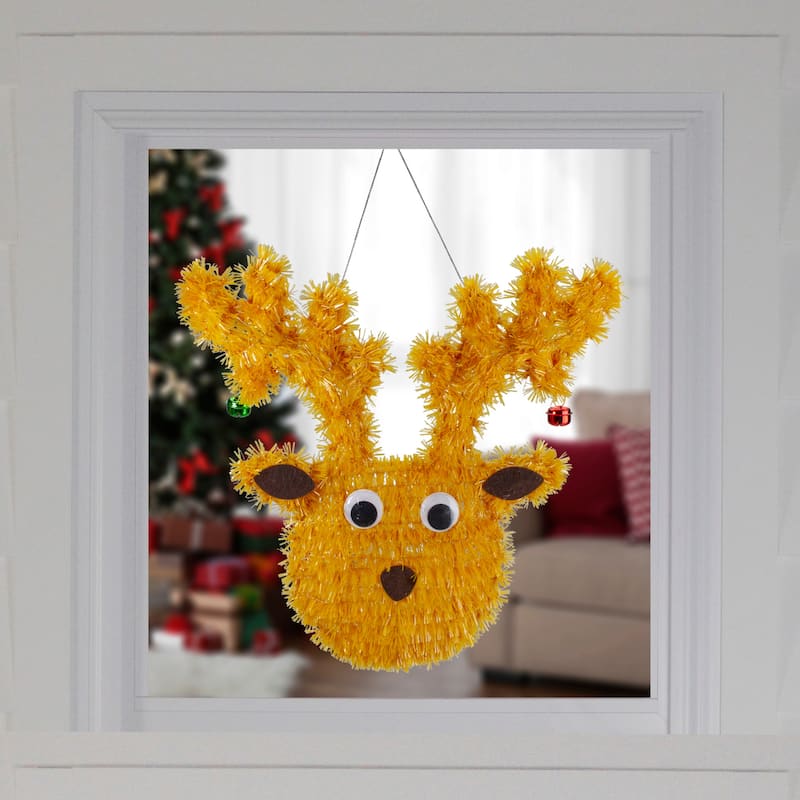 13" Tinsel Reindeer with Mini Jingle Bells Hanging Christmas Decoration