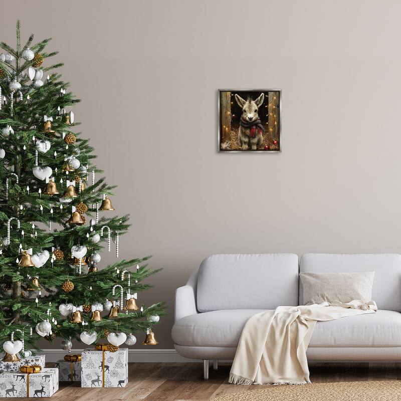 Stupell Baby Donkey & Holiday Lights Framed Floater Canvas Wall Art Design By Riley B