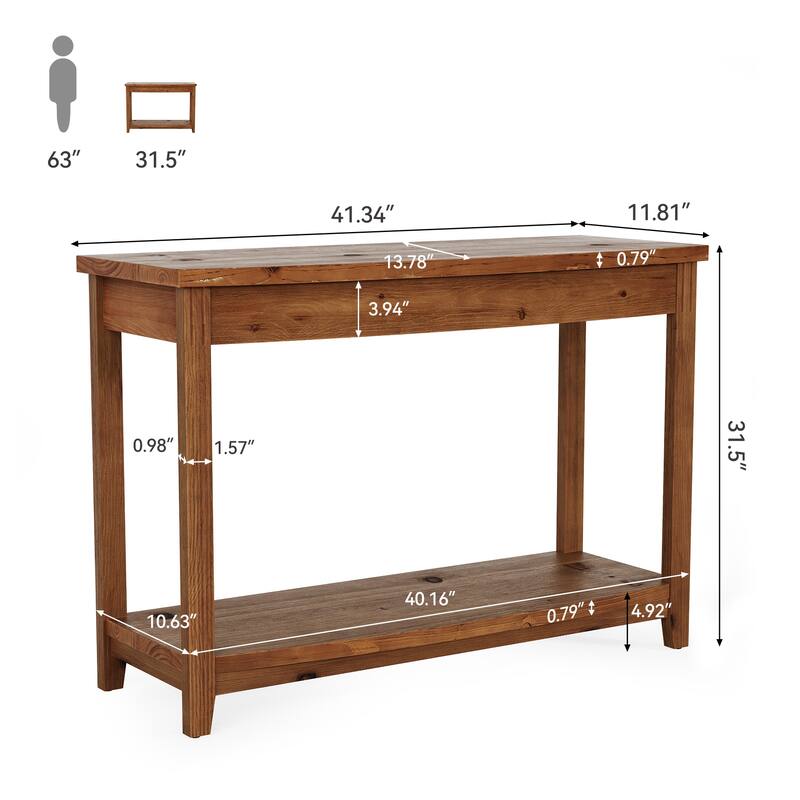 41.3" Solid Wood Console Table with Storage Shelf