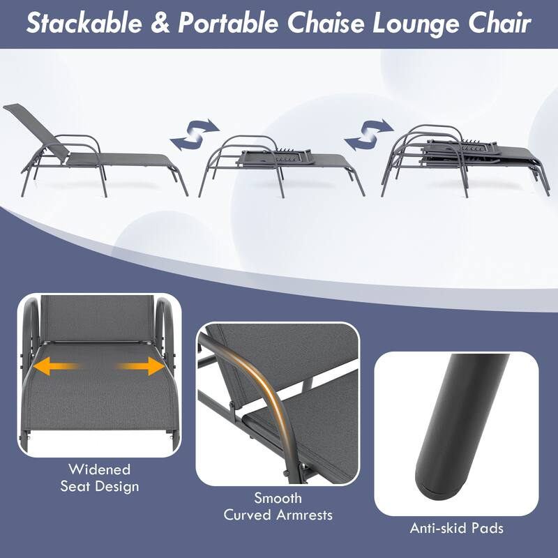 Gymax Patio Lounge Chair Chaise w/ Adjustable Reclining Armrest