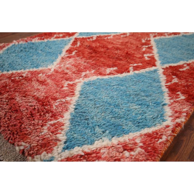 Orange & Blue Plush Moroccan Accent Rug Hand-Knotted Wool Carpet - 2'10" x 5'7"