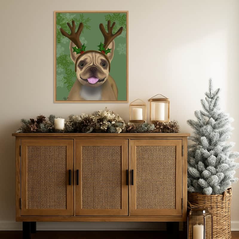 French Bulldog Antlers 1 by Fab Funky (23 x 28 in.), Framed Canvas Wall Art Print - Sylvie Natural