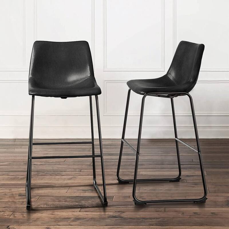 Bossin 18/26/30 inch Bar Stools,Counter Height Bar Stools with Back Modern PU Leather Stools Dining Chair with Footrest - Set of 2 - Black - Bar Height