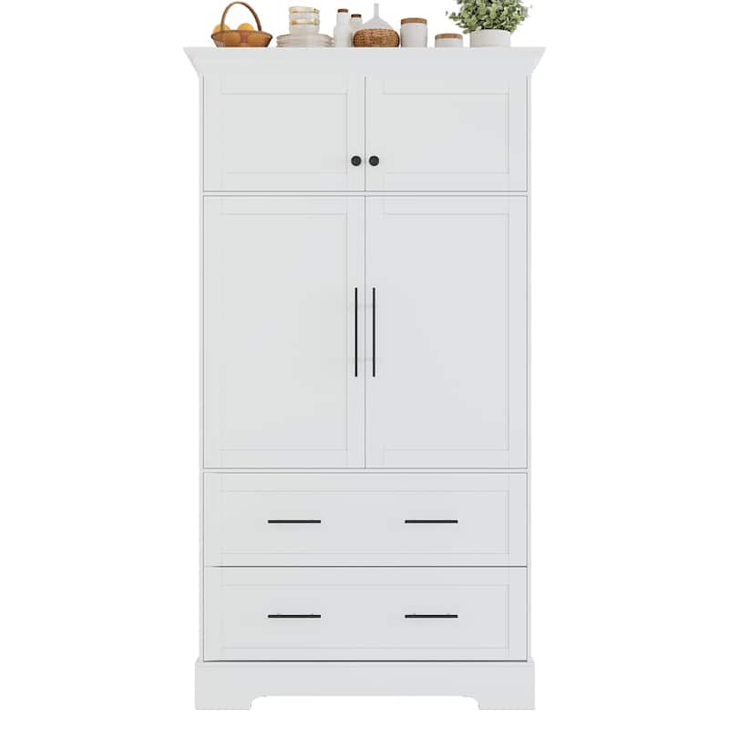 Roomfitters 73 Inch Large Kitchen Pantry with 4 Doors, Pull-Out Trays and Cake Pan Organizer