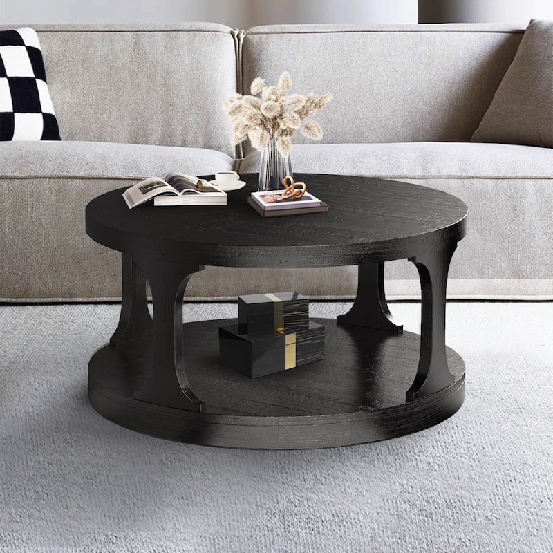 36" Antique Black Modern Round Coffee Table - 36"L X 36"W X 18"H
