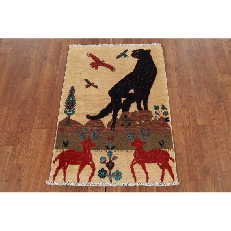 Animals Design Kazak Accent Rug Hand-Knotted Wool Carpet - 2'1"x 2'10"