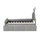 preview thumbnail 7 of 9, Twin Size Bed Gray Velvet Platform Bed with Guardrail, Rabbit-Shaped Headboard, Pull-out Drawers Storage Bed and Bed-end Pocket