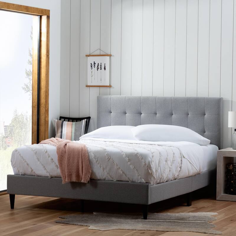 Brookside Tara Square Tufted Upholstered Platform Bed - Stone - Queen