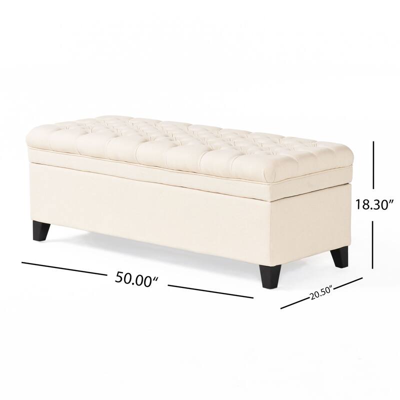 Storage Ottoman, 50" Upholstered End of Bed Bench with Safety Hinge, Large Entryway Bench, Foot Rest Stool for Living Room