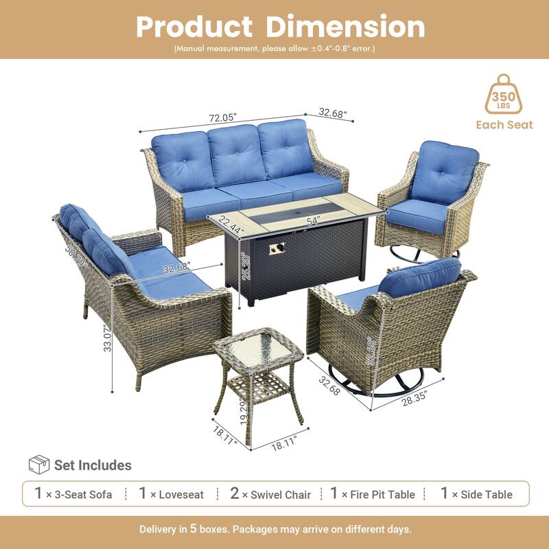 OVIOS 6-piece Patio Wicker Swivel Rocking Chair Set With Fire Pit